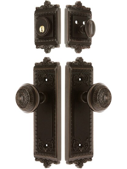 Grandeur Windsor Entry Door Set, Keyed Alike with Windsor Knobs in Oil-Rubbed Bronze.